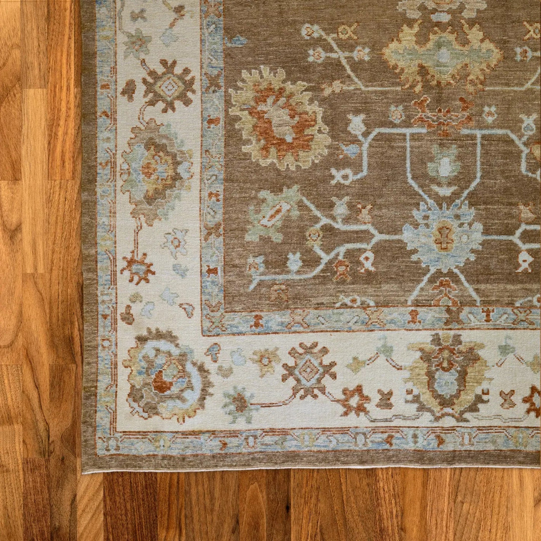 10'   0" x  14'   3" BROWN AND BEIGE OUSHAK GEOMETRIC TURKISH RUG