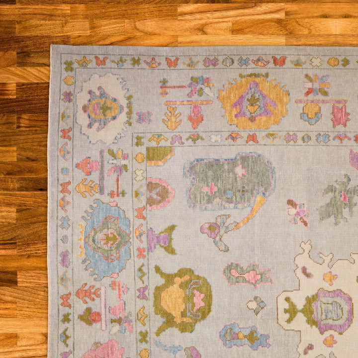 10'   0" x  12'  11" BLUE AND BLUE OUSHAK GEOMETRIC TURKISH RUG