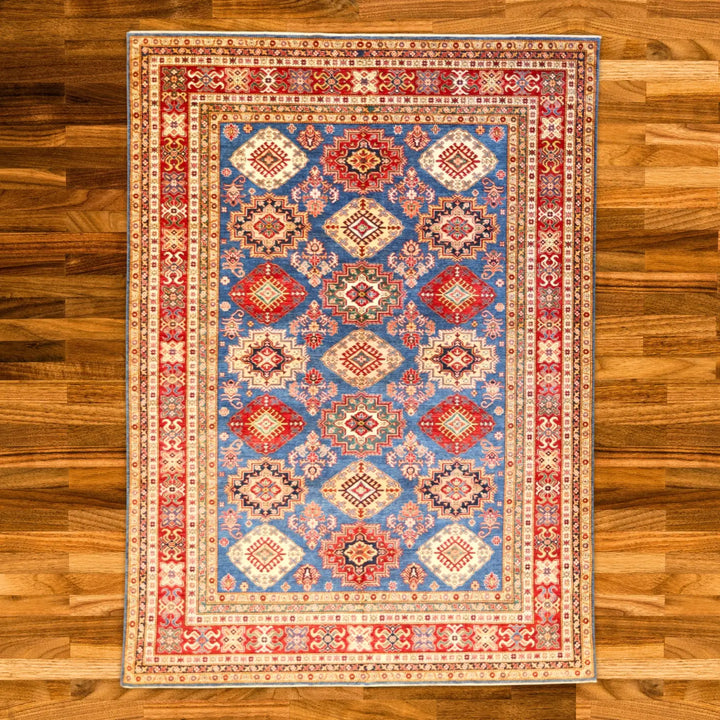 9'0" x 12'6" BLUE AND RED KAZAK PAKISTAN GEOMETRIC