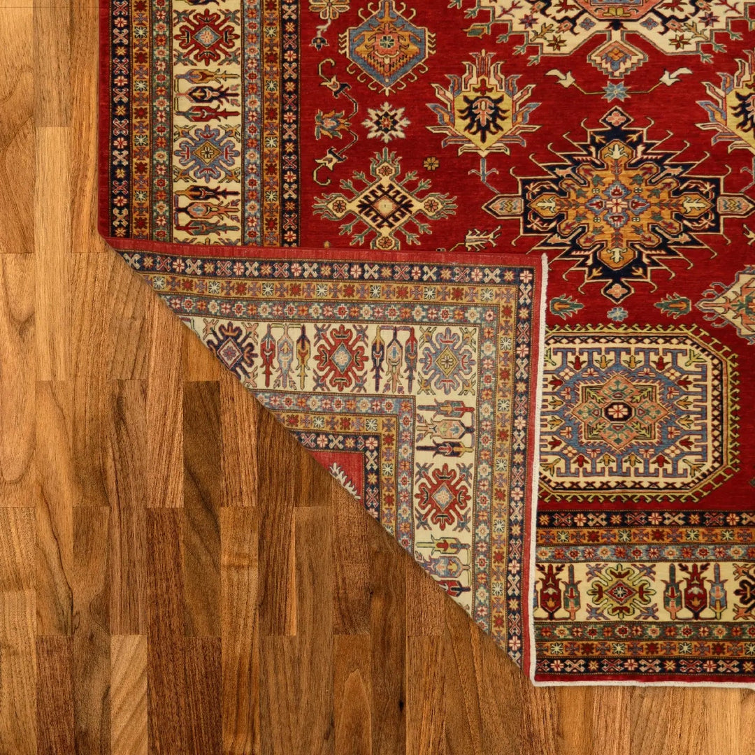 10'   0" x  14'   0" RED AND BEIGE KAZAK GEOMETRIC PAKISTANI RUG