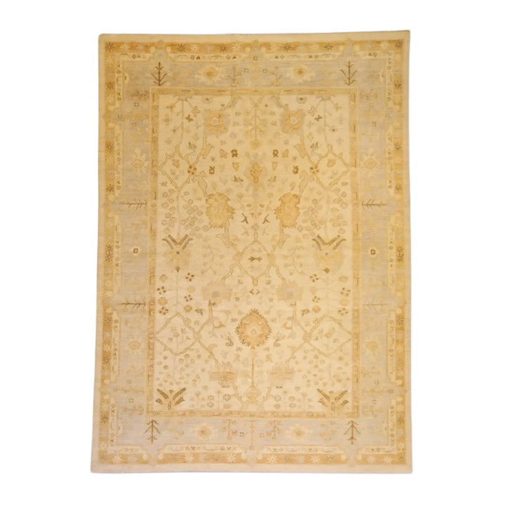 8'8" x 12'1" BEIGE AND GRAY PESHAWAR GEOMETRIC PAKISTANI RUG