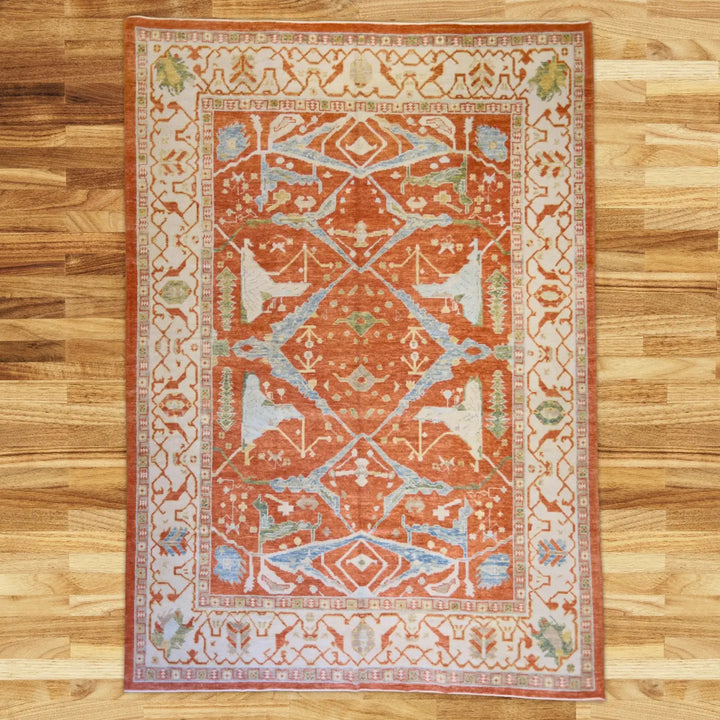 9'0" x 13'0" ORANGE AND ORANGE OUSHAK TURKEY GEOMETRIC
