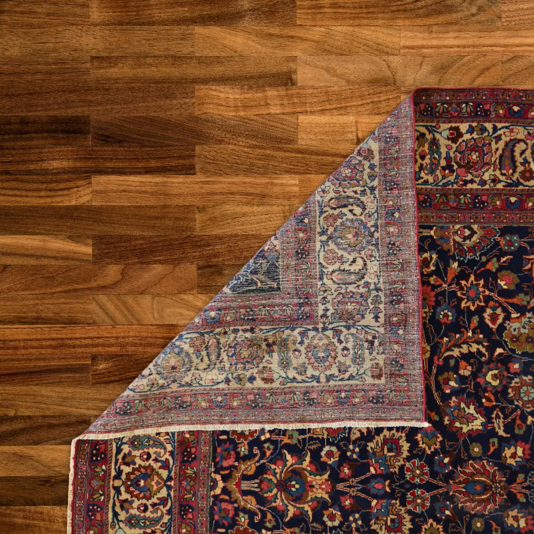 9'6" x 12'8" NAVY AND IVORY KHORASAN ANTIQUE PERSIAN RUG