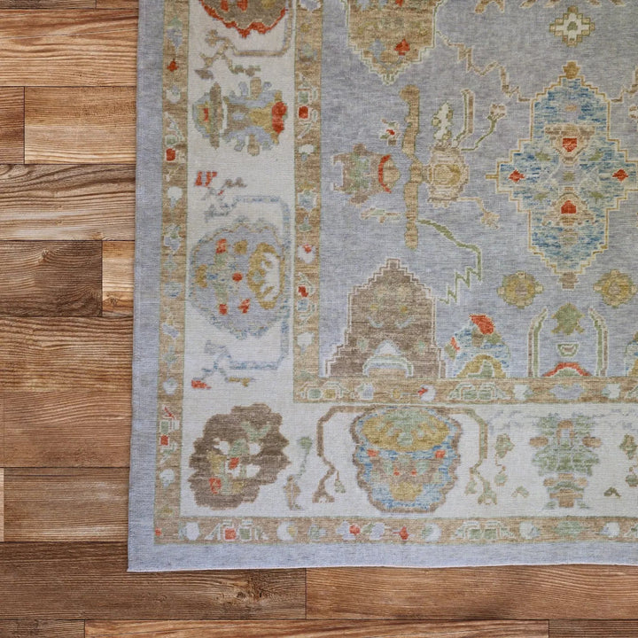 10'0" x 13'7" GRAY AND BEIGE OUSHAK GEOMETRIC TURKISH RUG