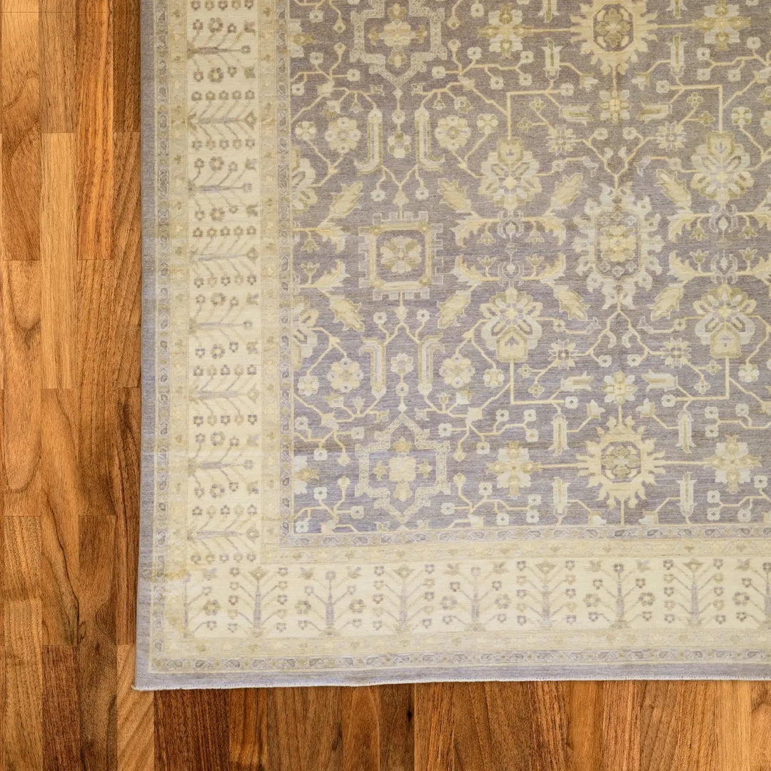10'2" x 13'8" GRAY AND IVORY PESHAWAR GEOMETRIC PAKISTANI RUG