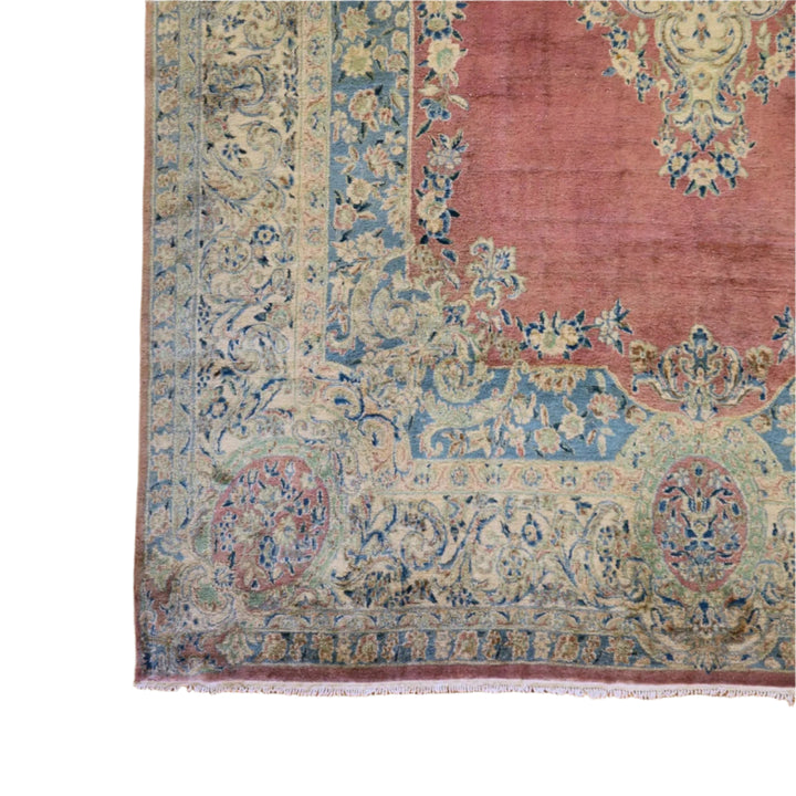 9'   4" x  14'   2" PINK AND BEIGE KERMAN FLORAL PERSIAN RUG