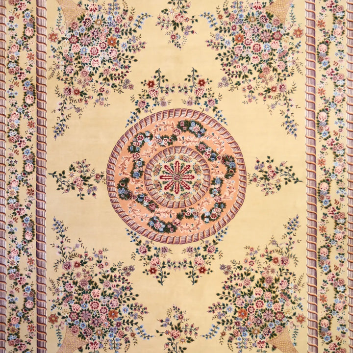 8'7" x 11'7" BEIGE AND BROWN EUROPEAN PAKISTANI FLORAL RUG
