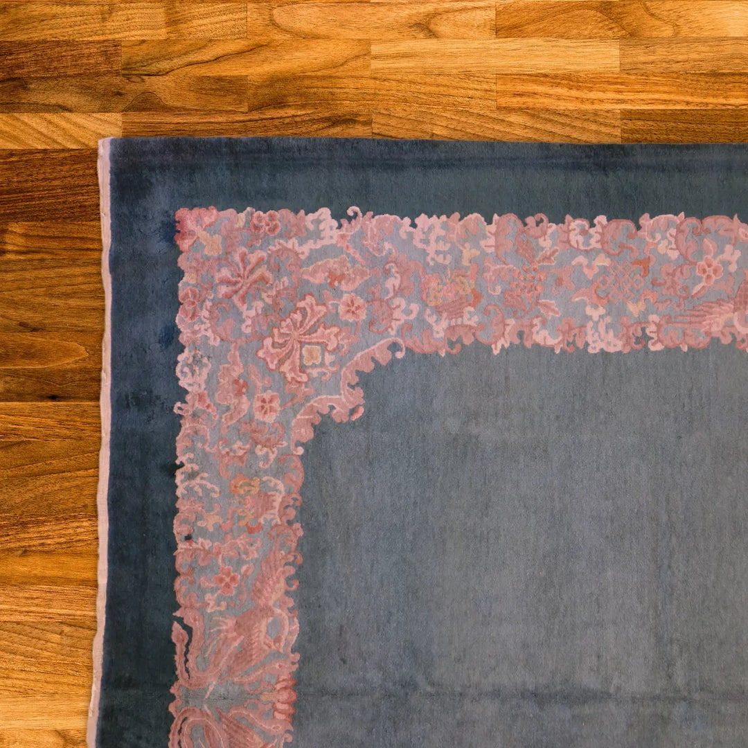 9'3" x 11'9" GREEN AND GREEN ANTIQUE ART-DECO CHINESE RUG
