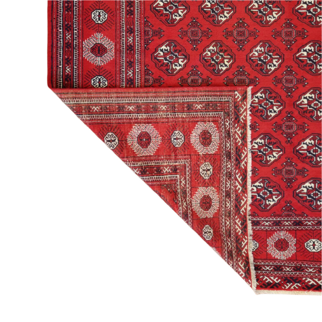 9'6" x  12'10" RED AND RED TURKAMAN GEOMETRIC PERSIAN RUG