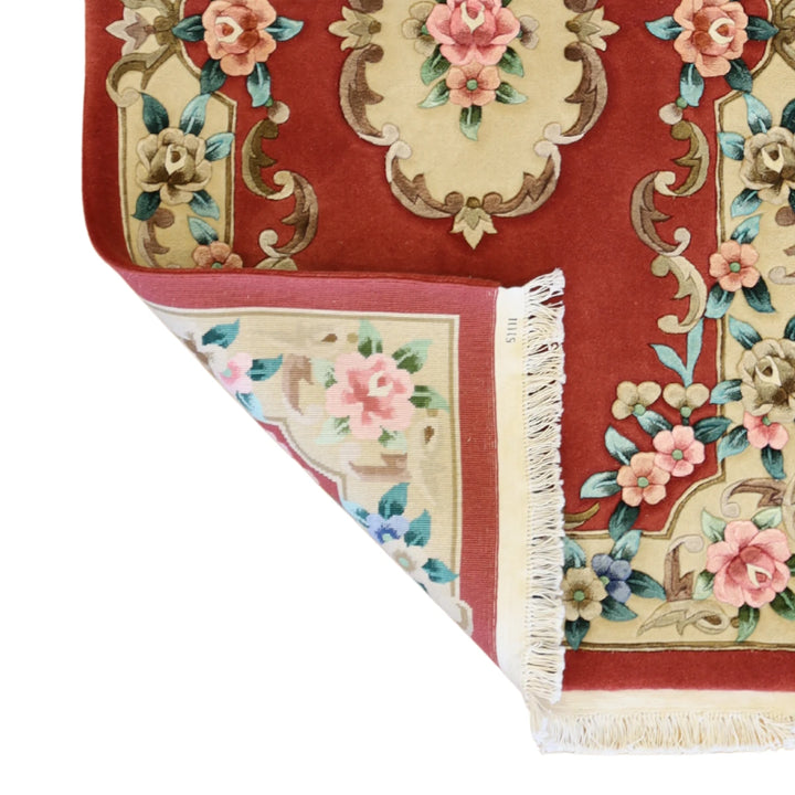 3'0" x 5'0" ROSE AND IVORY AUBUSSON EUROPEAN CHINESE RUG