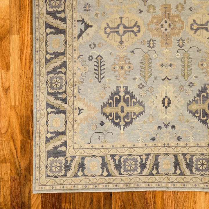 9'9" x 13'9" BEIGE AND BEIGE OUSHAK GEOMETRIC PAKISTANI RUG