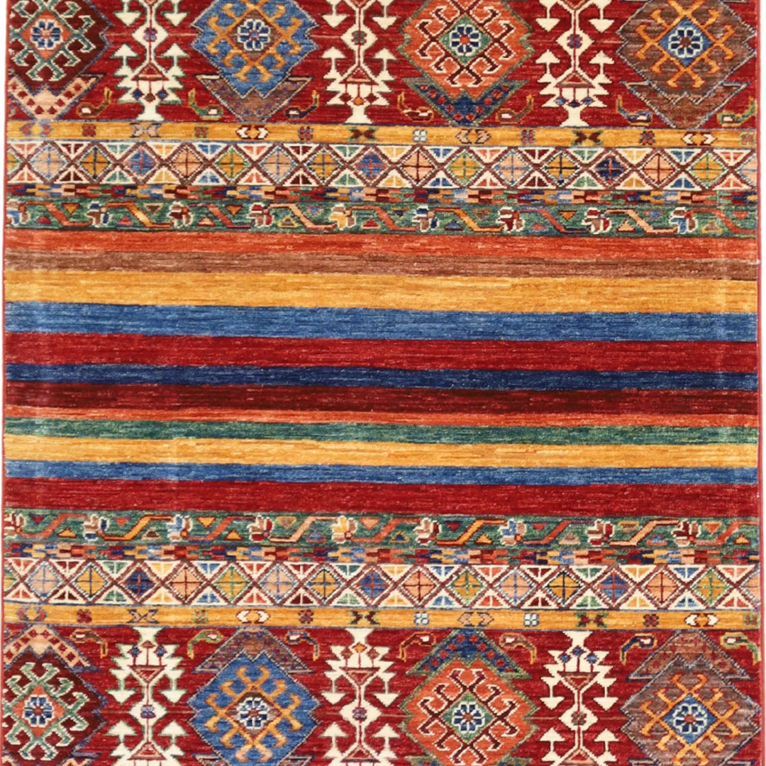 3'3" x 5'0" MULTICOLOR AND  KHORJIN GEOMETRIC PAKISTANI RUG