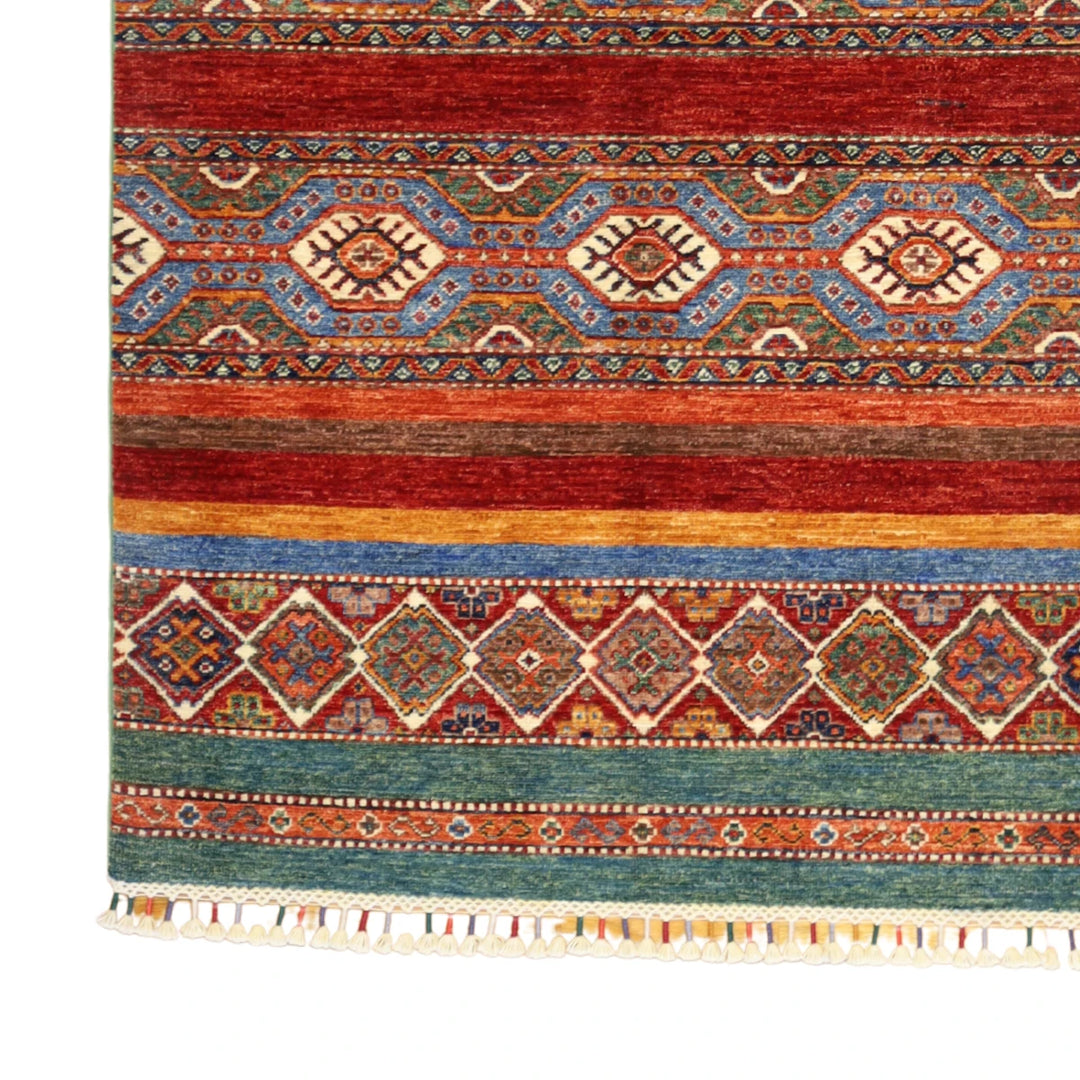 3'5" x 5'1" MULTICOLOR AND  TRIBAL GEOMETRIC AFGHANI RUG