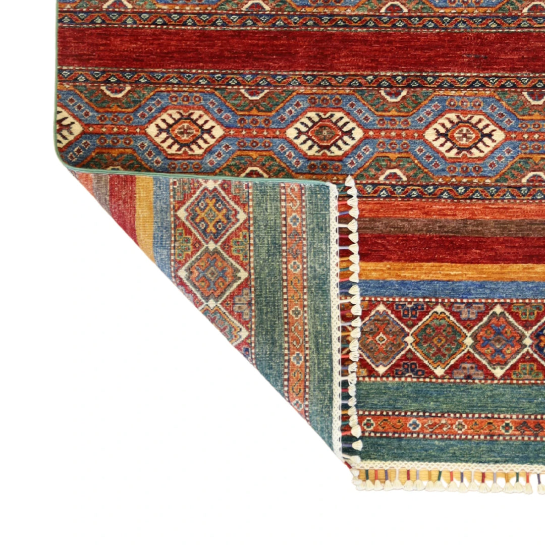 3'5" x 5'1" MULTICOLOR AND  TRIBAL GEOMETRIC AFGHANI RUG