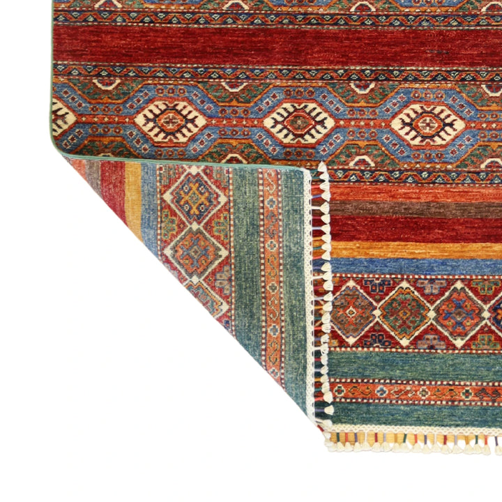 3'5" x 5'1" MULTICOLOR AND  TRIBAL GEOMETRIC AFGHANI RUG