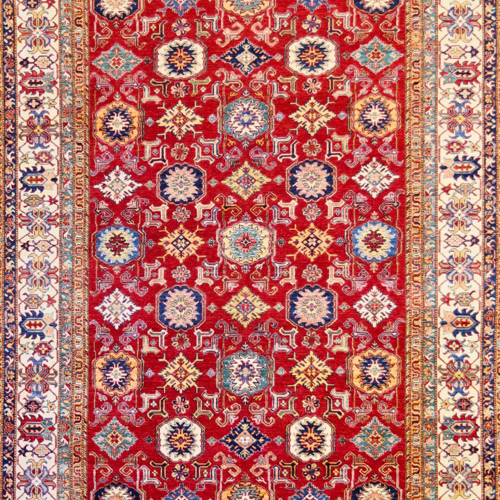 8'10" x 12'6" RED AND BEIGE KAZAK GEOMETRIC PAKISTANI RUG