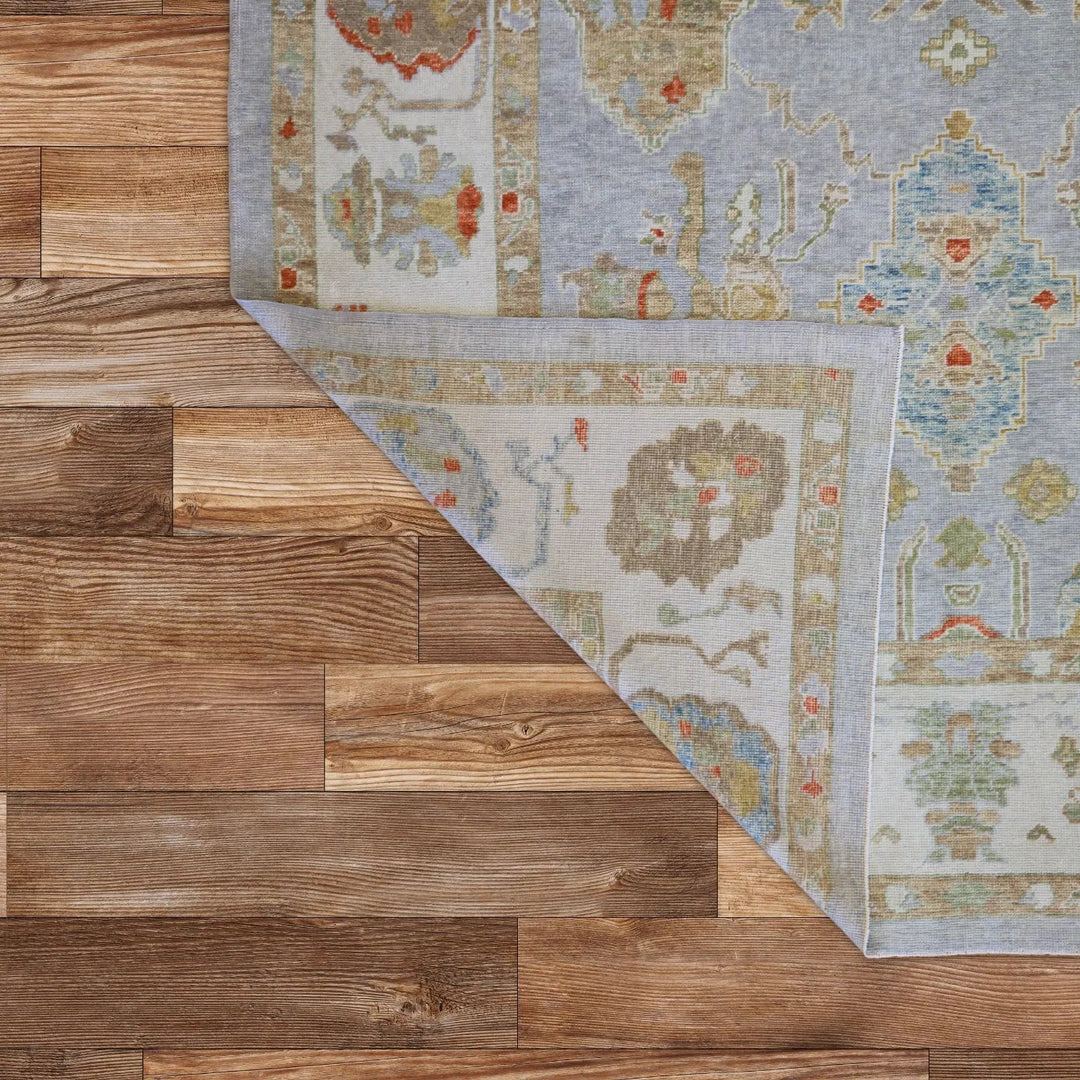 10'0" x 13'7" GRAY AND BEIGE OUSHAK GEOMETRIC TURKISH RUG