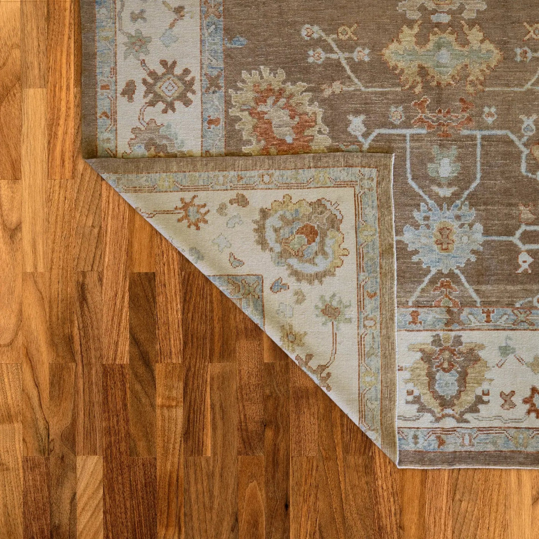 10'   0" x  14'   3" BROWN AND BEIGE OUSHAK GEOMETRIC TURKISH RUG