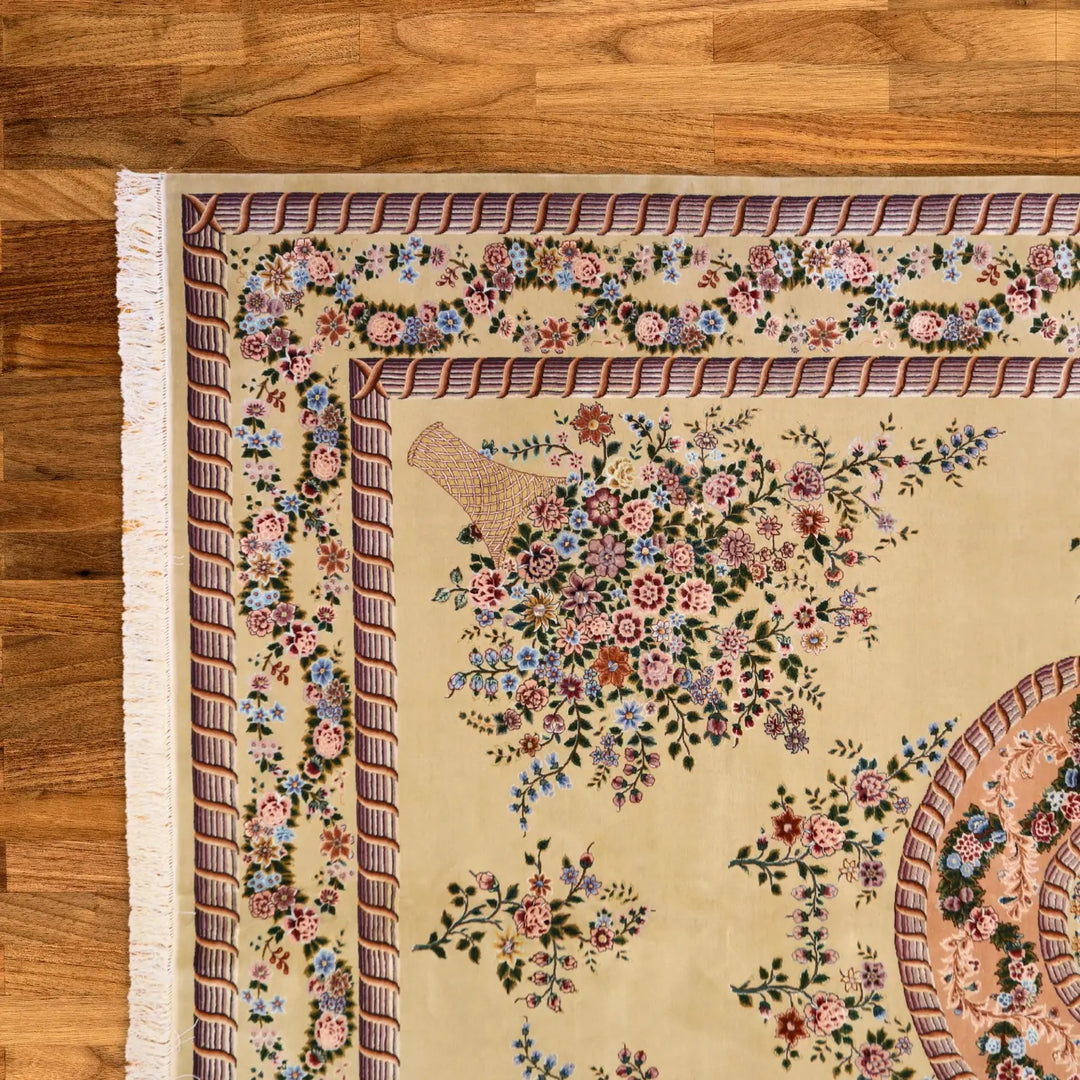 8'7" x 11'7" BEIGE AND BROWN EUROPEAN PAKISTANI FLORAL RUG