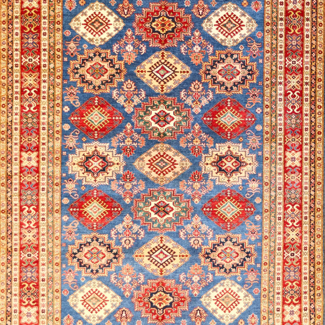 9'0" x 12'6" BLUE AND RED KAZAK PAKISTAN GEOMETRIC