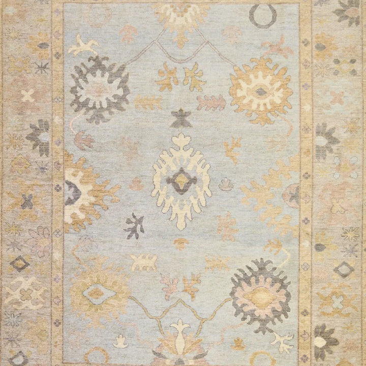 9'2" x 12'0" BLUE AND SILVER OUSHAK PAKISTAN GEOMETRIC