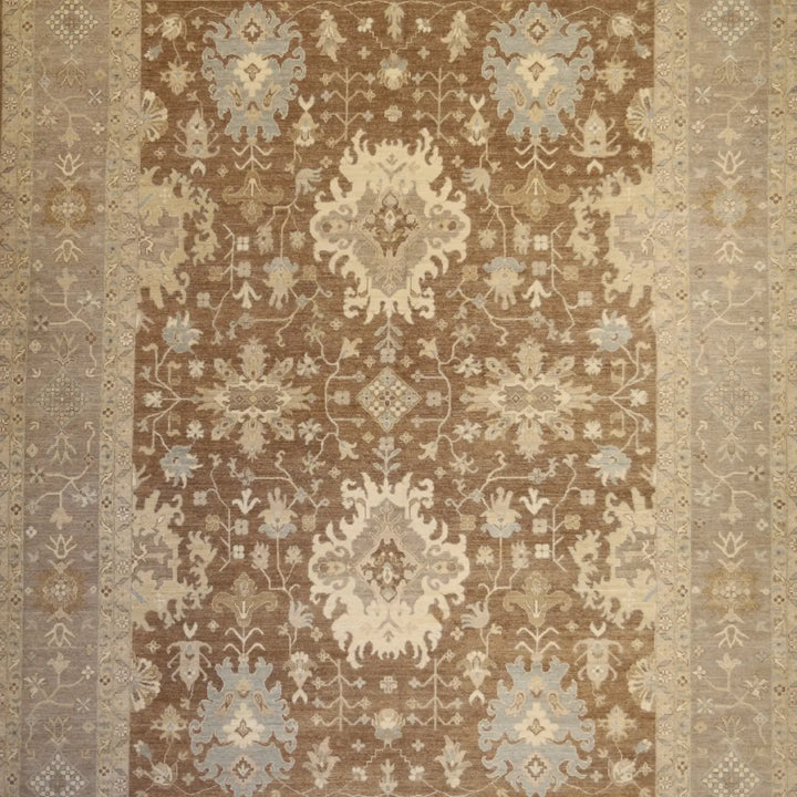 9'0" x 12'1" BROWN AND TAUPE PESHAWAR GEOMETRIC PAKISTANI RUG