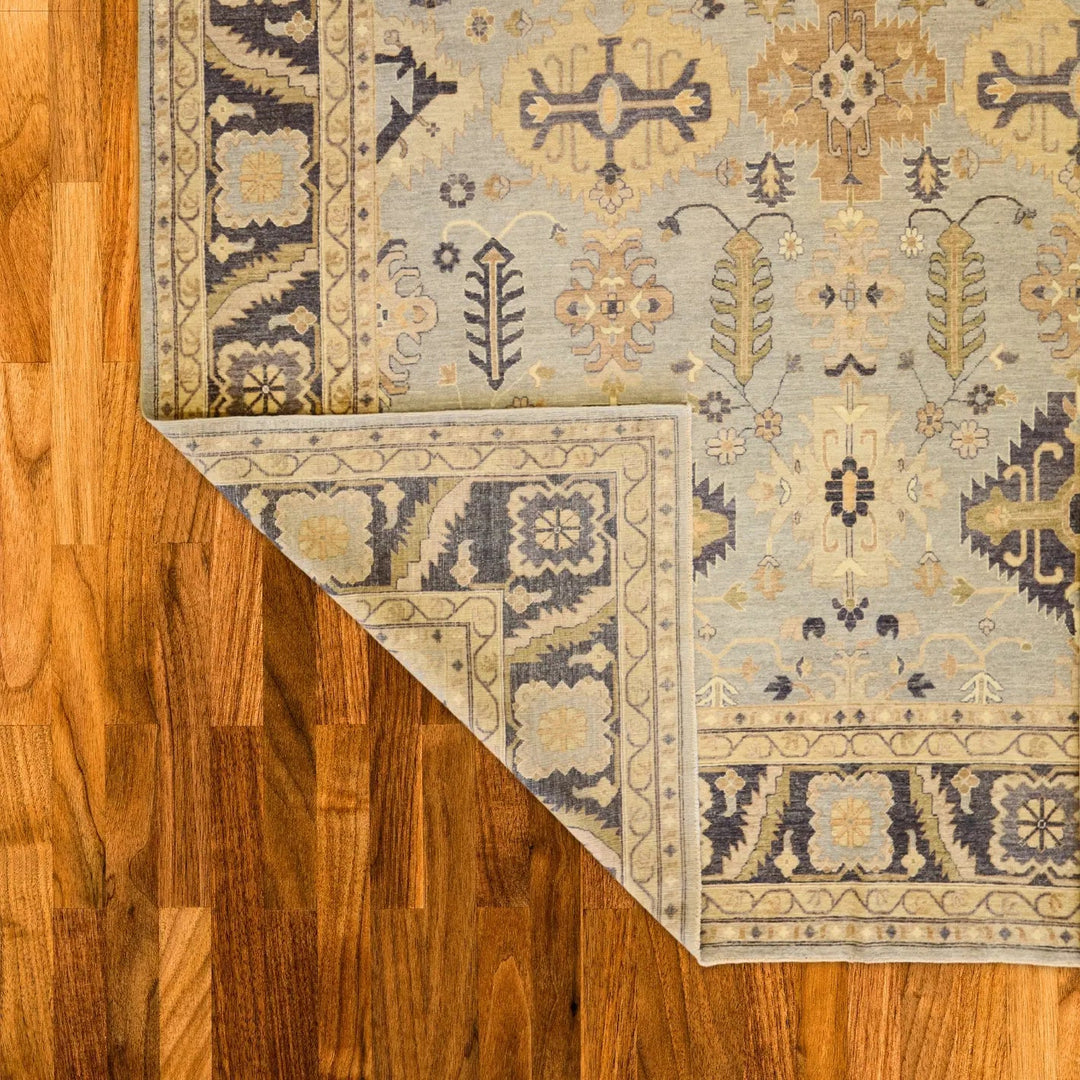 9'9" x 13'9" BEIGE AND BEIGE OUSHAK GEOMETRIC PAKISTANI RUG