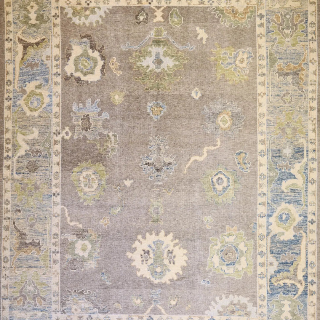 9'6" x 12'8" GRAY AND BLUE GEOMETRIC OUSHAK TURKISH RUG