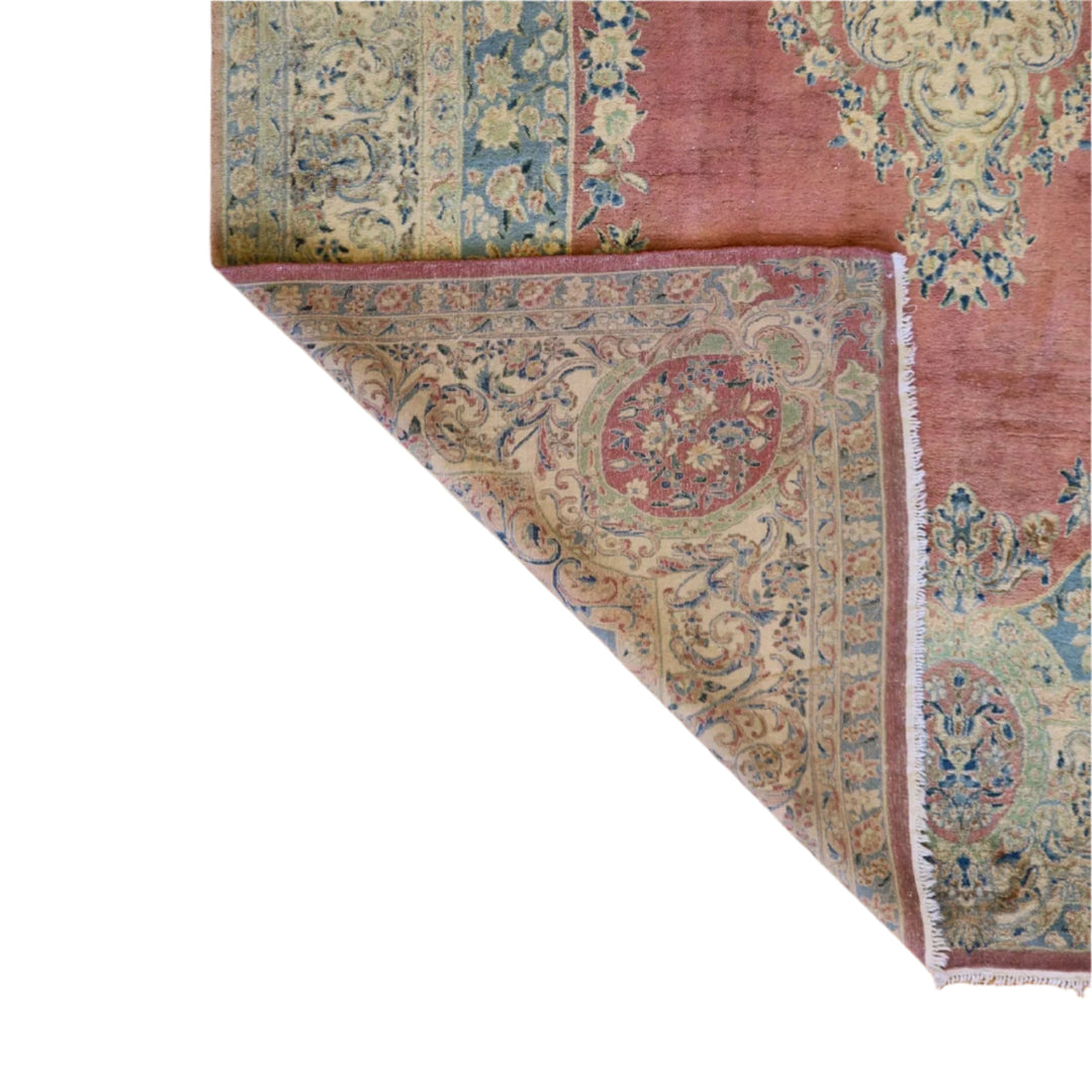 9'   4" x  14'   2" PINK AND BEIGE KERMAN FLORAL PERSIAN RUG