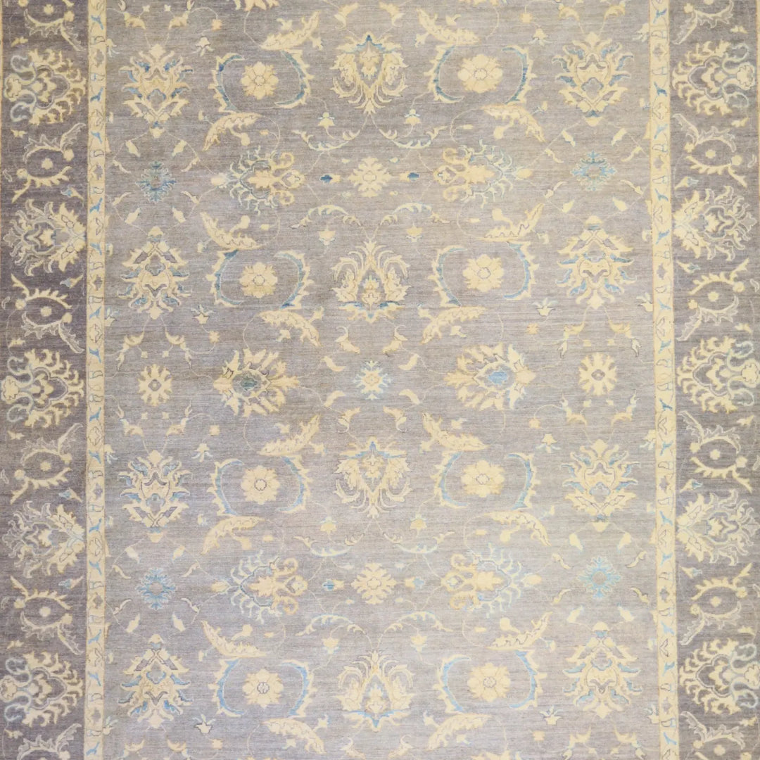 9'0" x 11'10" SILVER AND GRAY PESHAWAR FLORAL PAKISTANI RUG