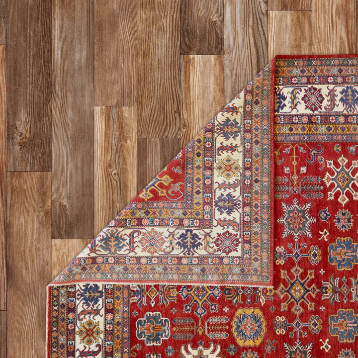 9'11" x 14'1" RED AND IVORY KAZAK PAKISTAN GEOMETRIC