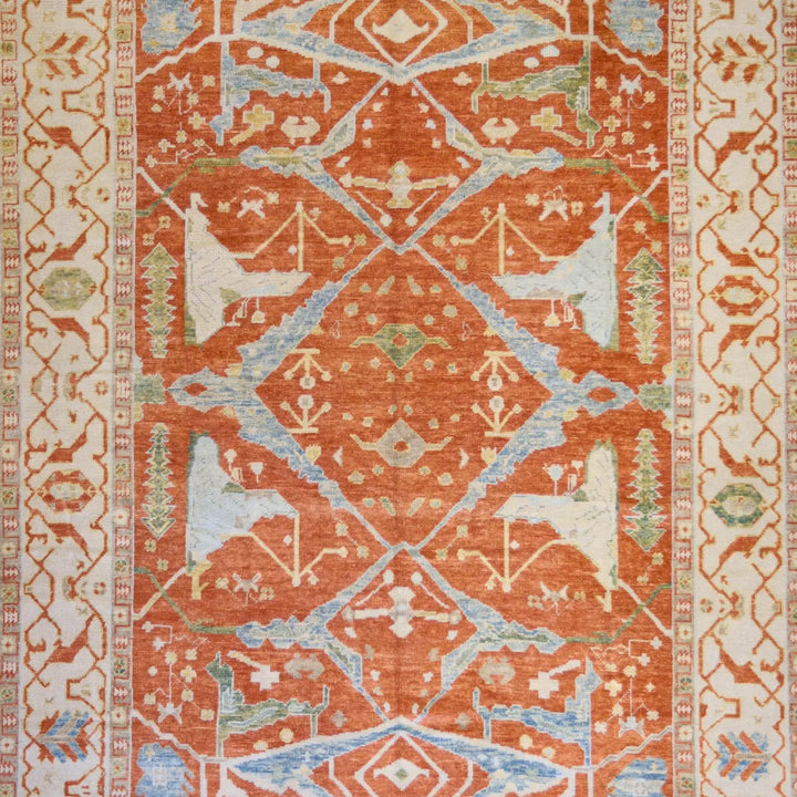 9'0" x 13'0" ORANGE AND ORANGE OUSHAK TURKEY GEOMETRIC